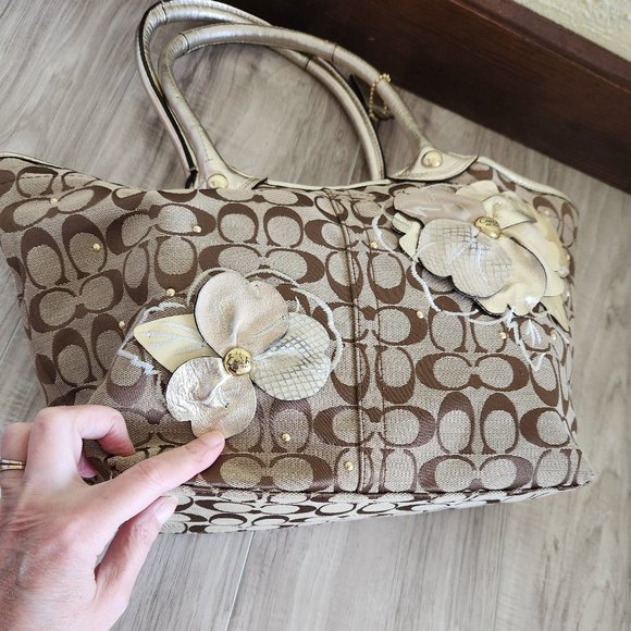 Vintage Coach Bleeker Floral Applique Satchel Handbag Purse - Picture 6 of 12